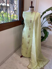 Pista Green Suit Set with Gold Thread & Sequin Work in Pure Mul - Masakalee