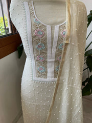 Pista Green Suit Set with Pearl, Cut Daana and Thread Handwork in Pure Mul Chanderi - Masakalee