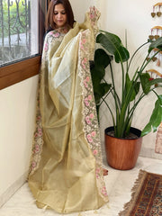 Pista Green Tissue Dupatta with Organza Embroidered Border - Masakalee