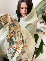 Pista Green Tissue Organza Dupatta with Handpainted Applique Work - Masakalee