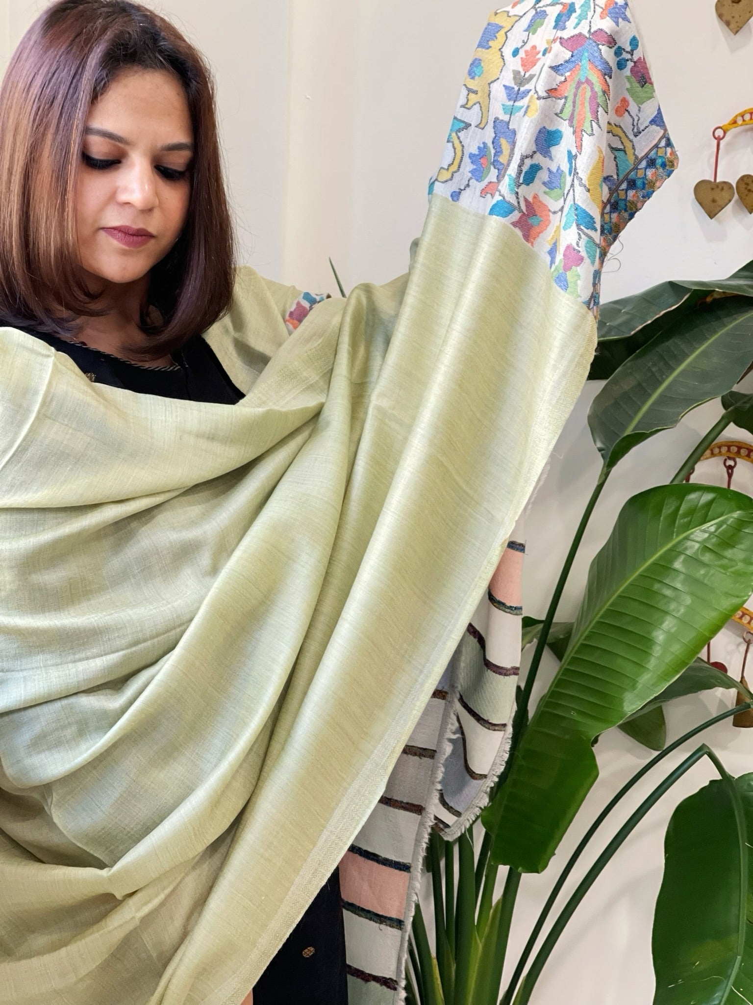 Pista Green Woven Pashmina Shawl with Kaani Pallu - Masakalee