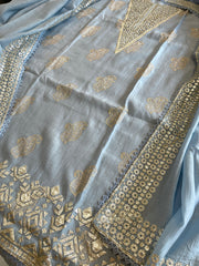 Powder Blue Gota Applique Suit Set in Pure Mul Chanderi - Masakalee