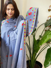 Powder Blue Handmade Kantha Dupatta in Pure Cotton - Masakalee