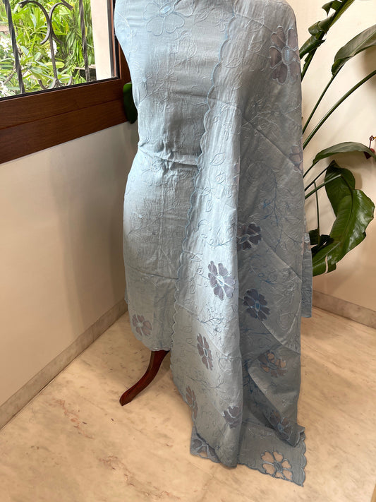Powder Blue Mul Chanderi Suit Set with Cut Work - Masakalee