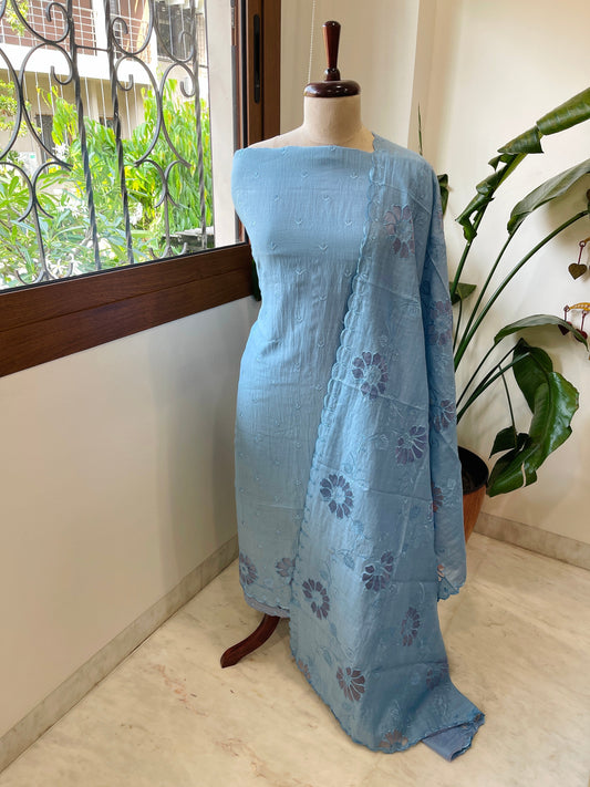 Powder Blue Mul Chanderi Suit Set with Cut Work - Masakalee