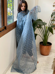Powder Blue Organza Dupatta with Pitta Work Butas and Gota Lace Border - Masakalee