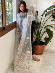 Powder Blue Organza Dupatta with Thread Embroidery - Masakalee