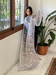 Powder Blue Organza Dupatta with thread embroidery - Masakalee