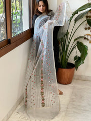 Powder Blue Organza Dupatta with Thread Embroidery - Masakalee