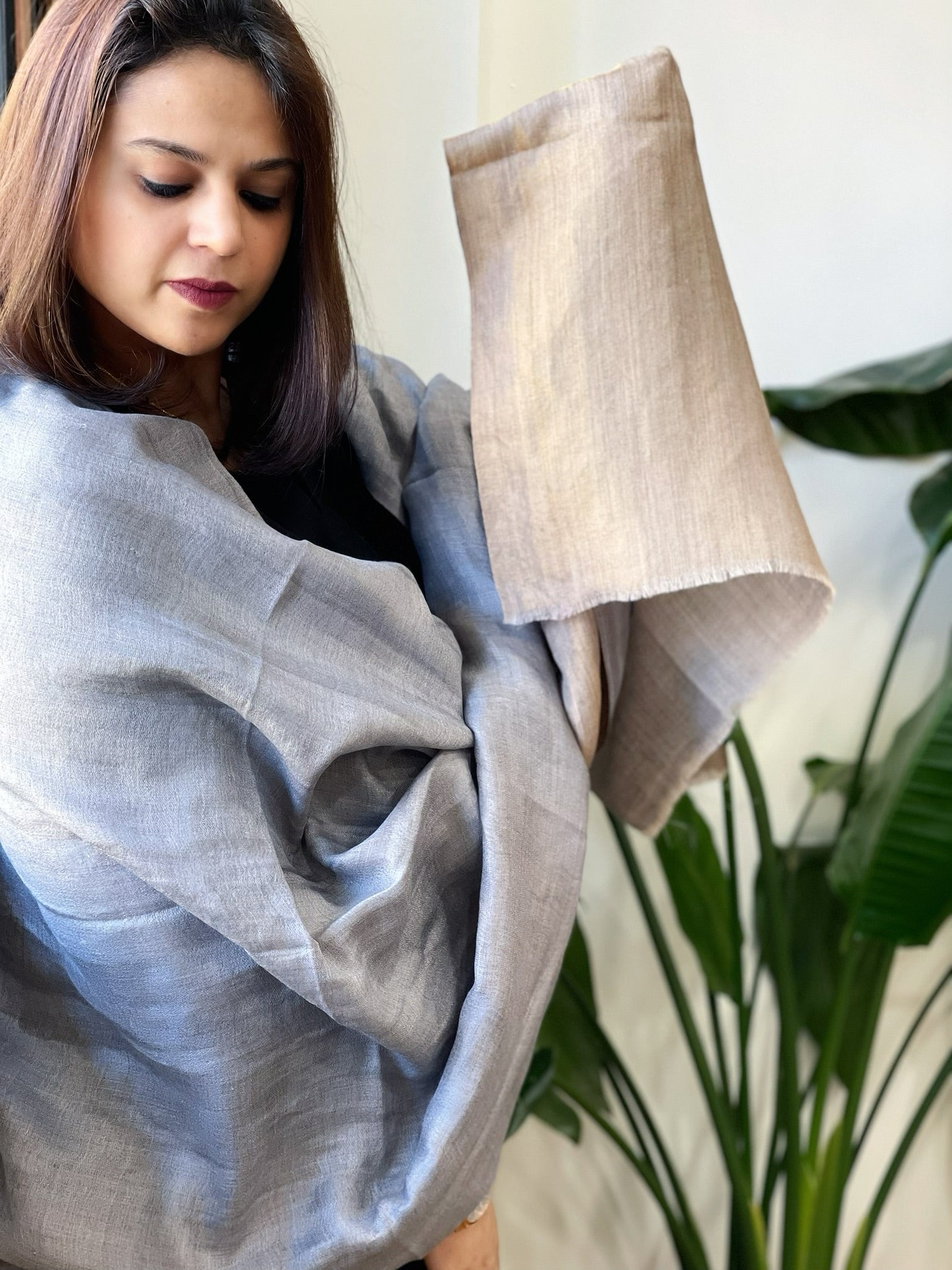 Powder Blue Pashmina Stole with Zari - Masakalee