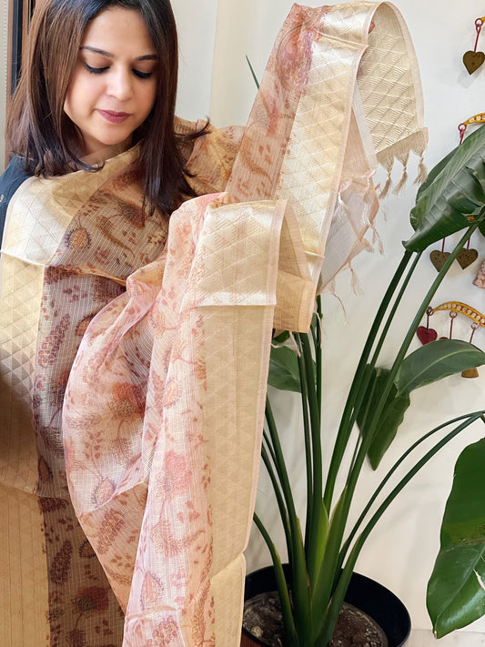 Printed Kota Tissue Dupatta with Zari Border - Masakalee