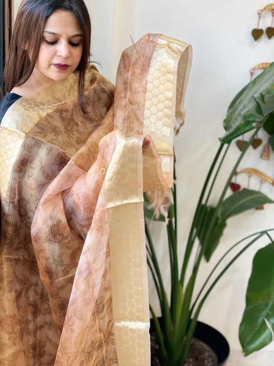 Printed Kota Tissue Dupatta with Zari Border - Masakalee