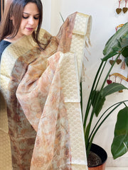 Printed Kota Tissue Dupatta with Zari Border - Masakalee