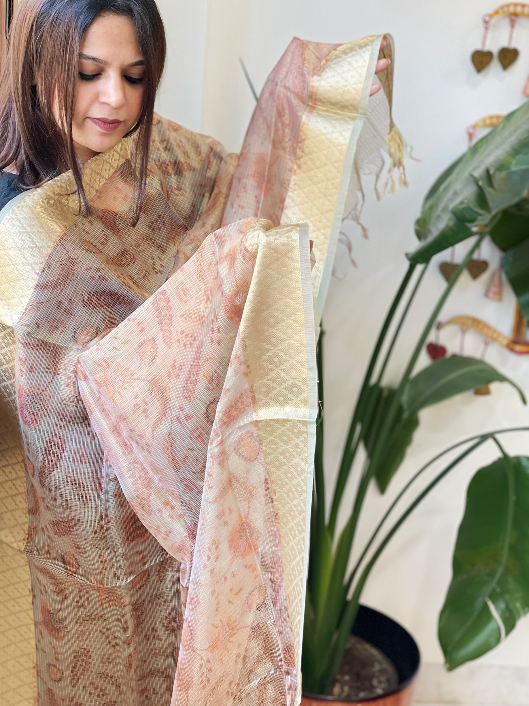 Printed Kota Tissue Dupatta with Zari Border - Masakalee