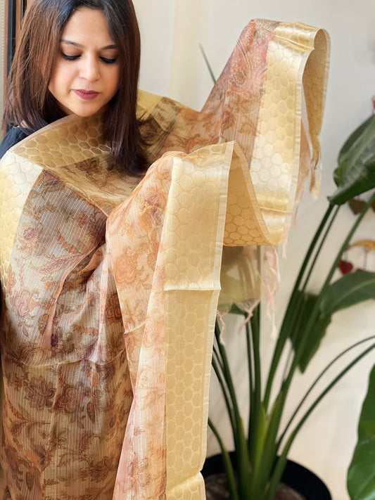 Printed Kota Tissue Dupatta with Zari Border - Masakalee