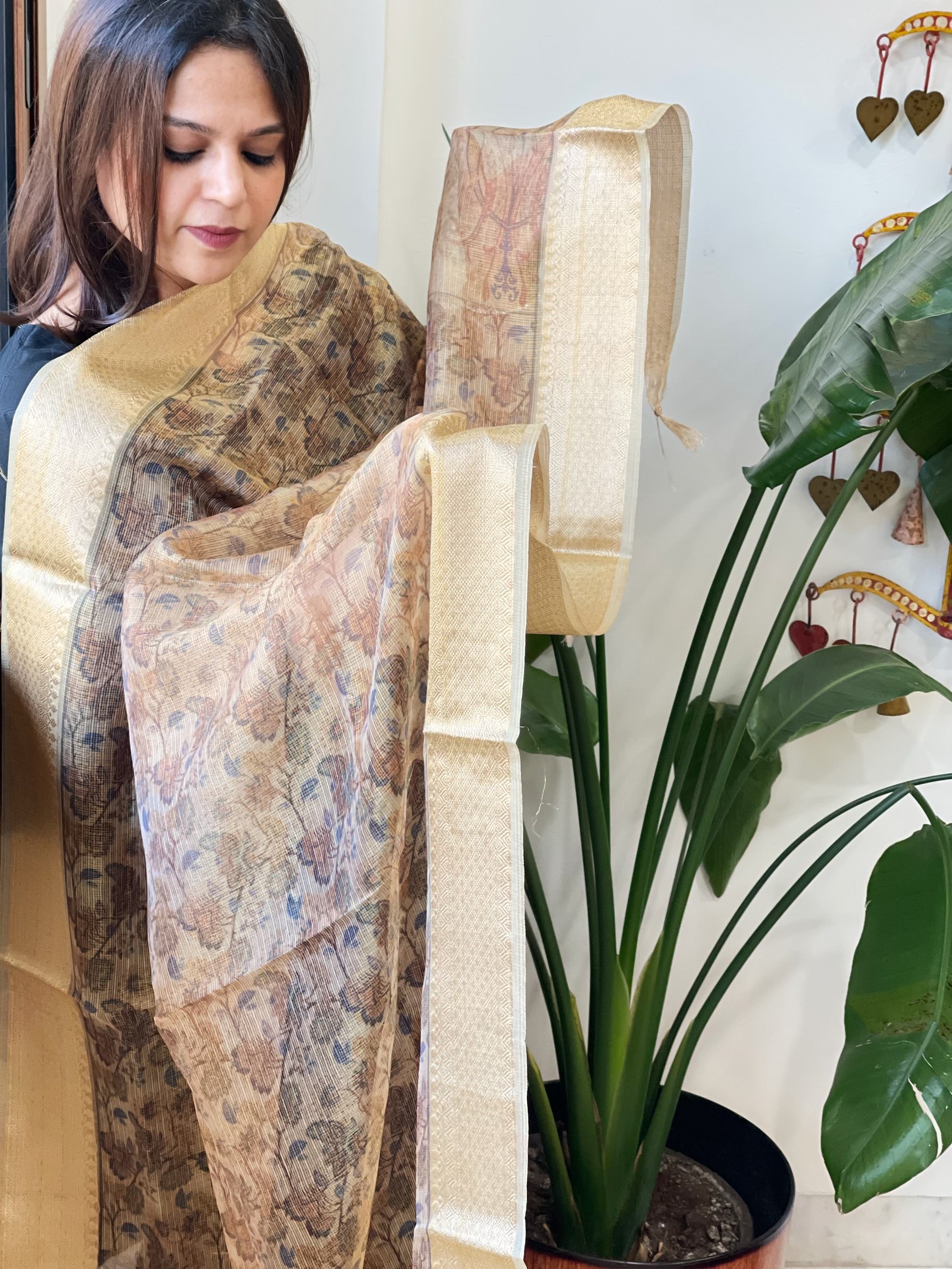 Printed Kota Tissue Dupatta with Zari Border - Masakalee