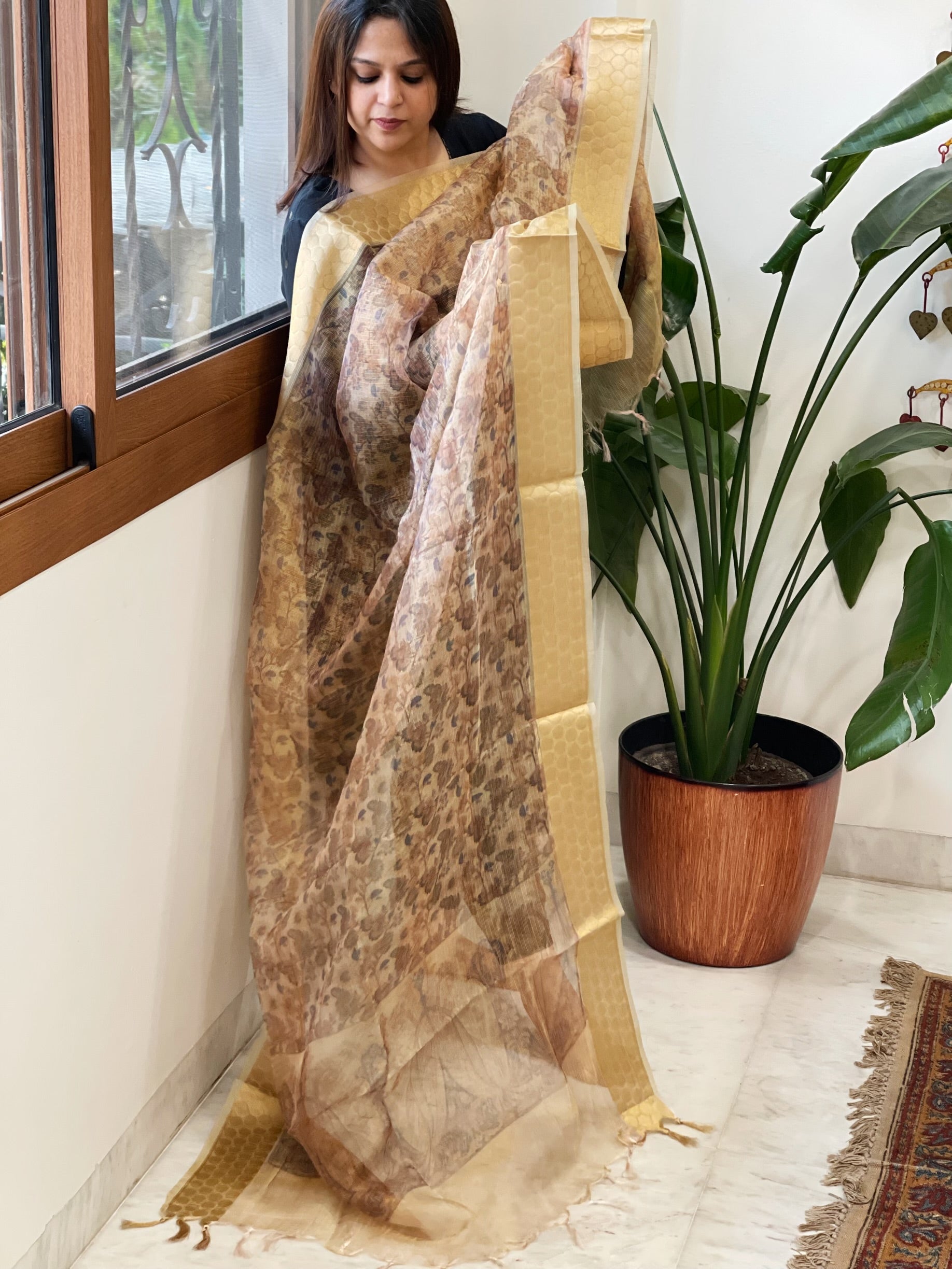 Printed Kota Tissue Dupatta with Zari Border - Masakalee