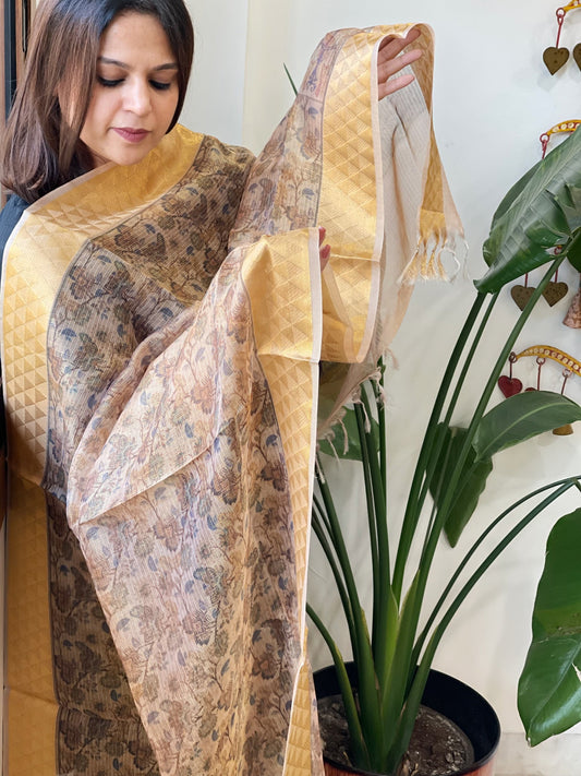 Printed Kota Tissue Dupatta with Zari Border - Masakalee