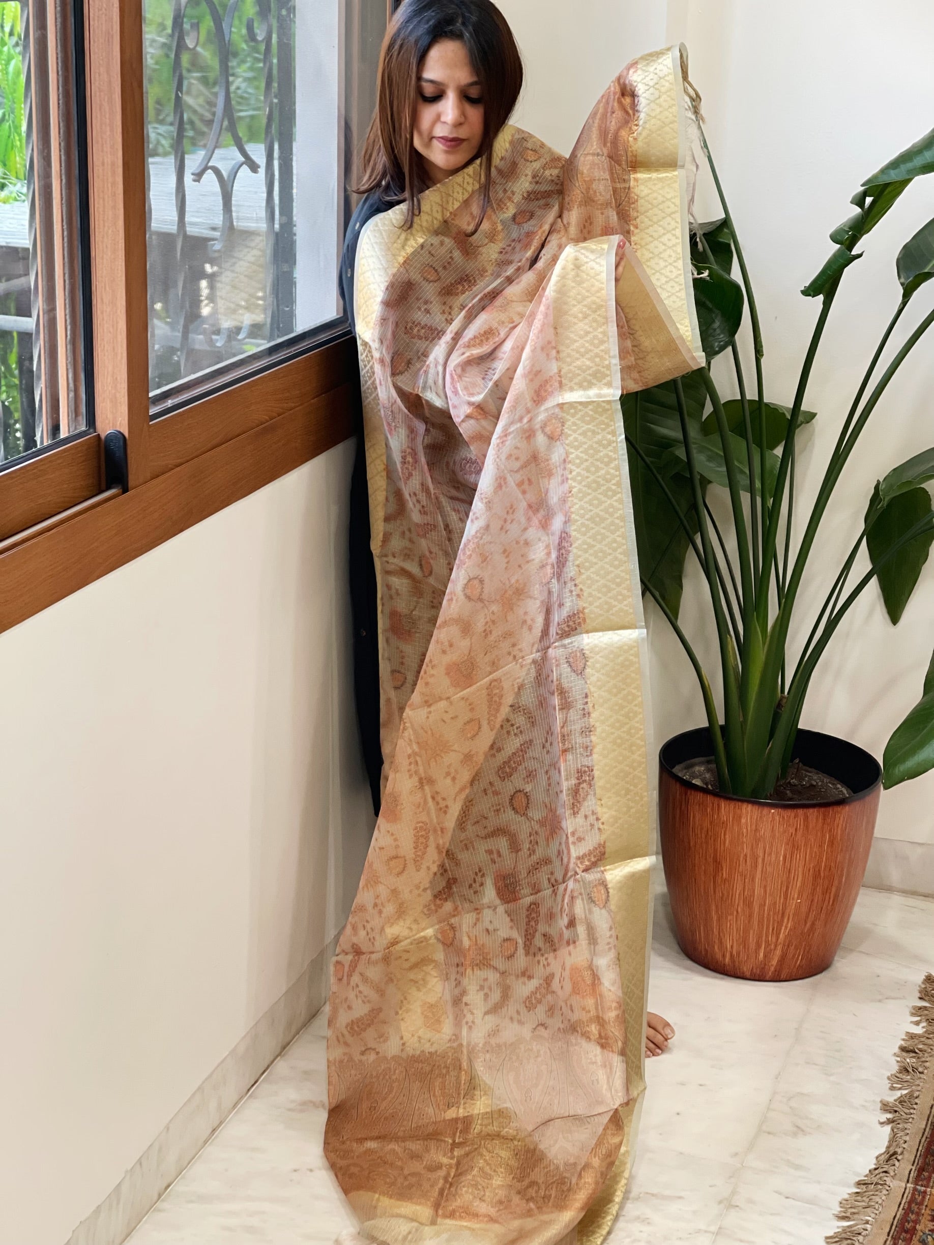 Printed Kota Tissue Dupatta with Zari Border - Masakalee
