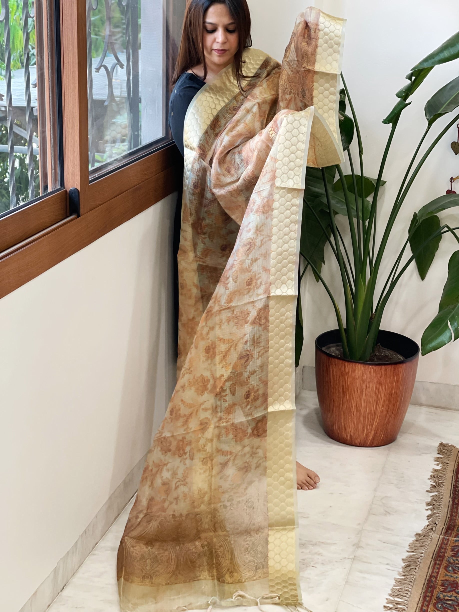 Printed Kota Tissue Dupatta with Zari Border - Masakalee