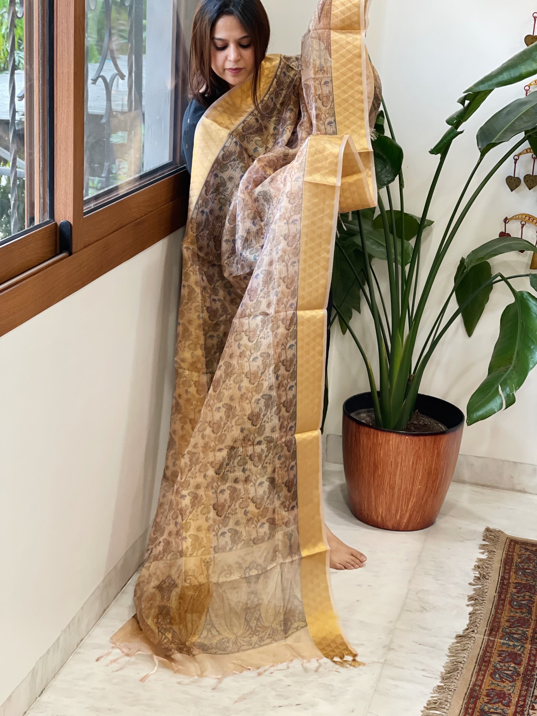 Printed Kota Tissue Dupatta with Zari Border - Masakalee