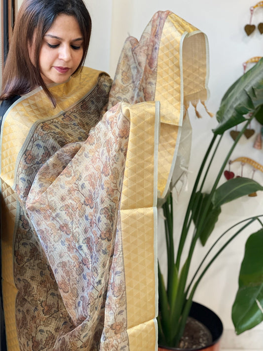 Printed Kota Tissue Dupatta with Zari Border - Masakalee
