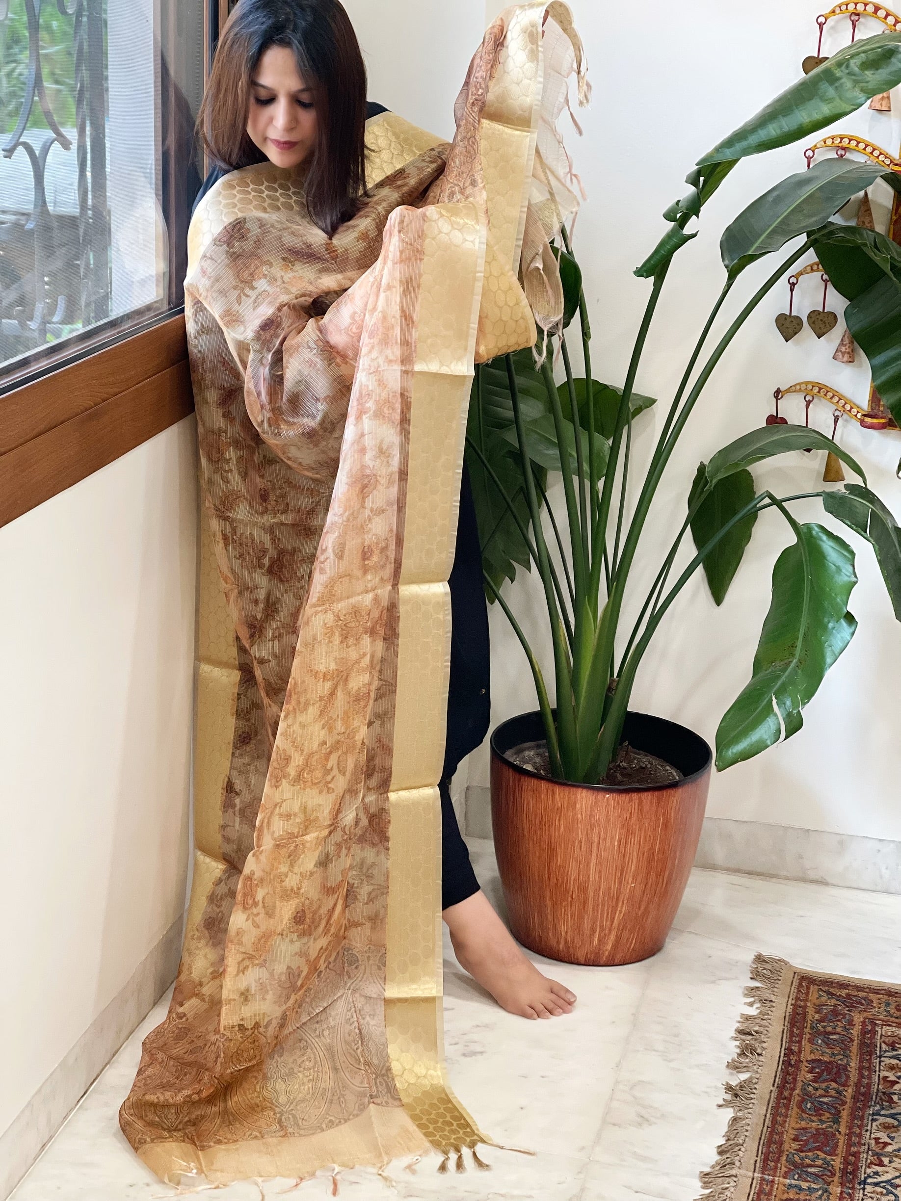 Printed Kota Tissue Dupatta with Zari Border - Masakalee