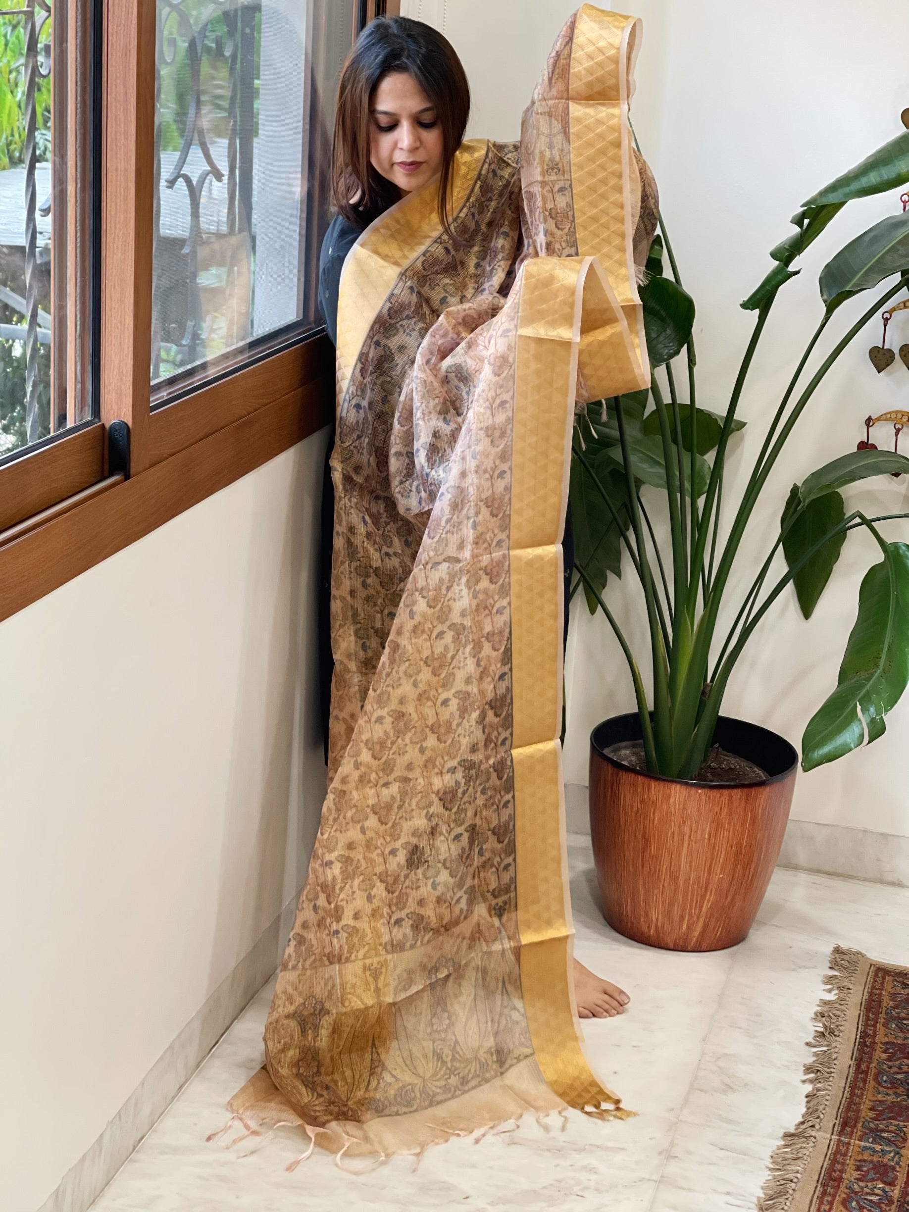 Printed Kota Tissue Dupatta with Zari Border - Masakalee