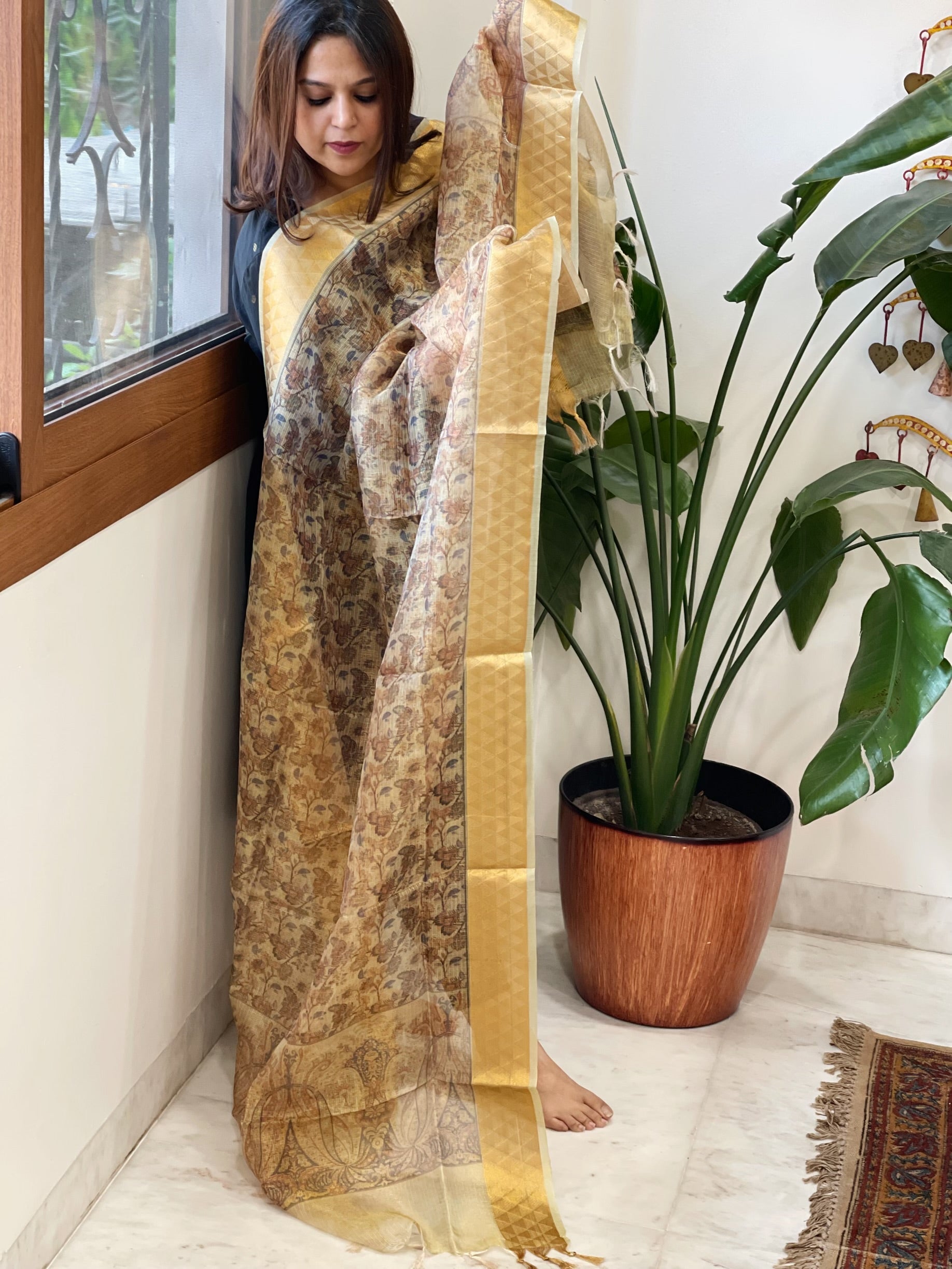 Printed Kota Tissue Dupatta with Zari Border - Masakalee