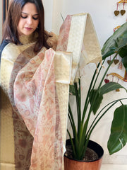 Printed Kota Tissue Dupatta with Zari Border - Masakalee