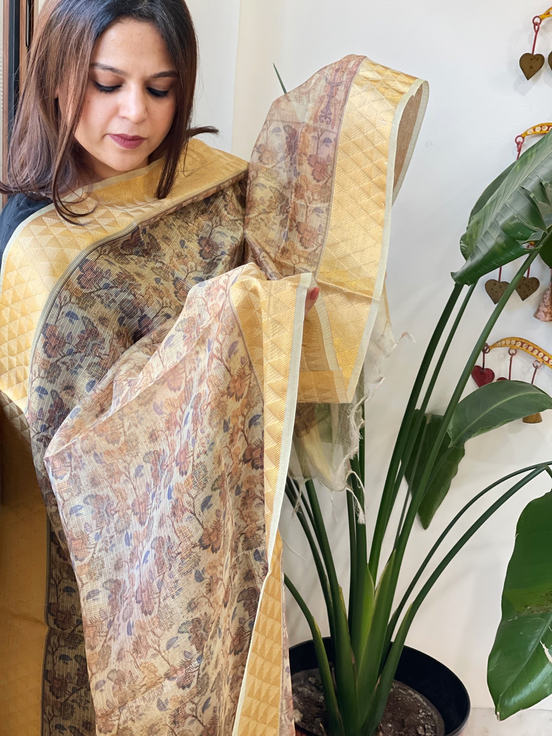 Printed Kota Tissue Dupatta with Zari Border - Masakalee