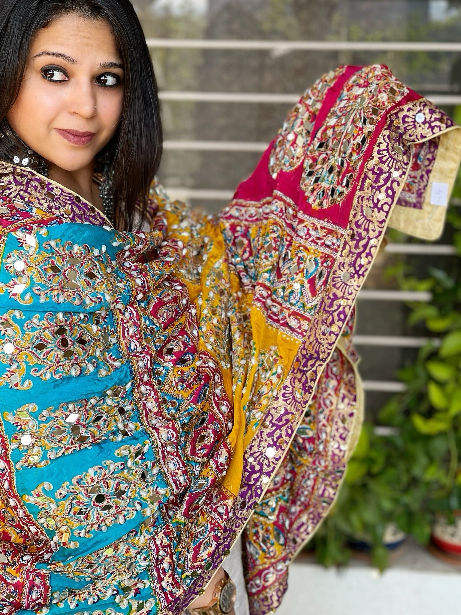 Pure Silk Dupatta with Beads, Sequin, Real Mirror Pasting Handwork - Masakalee