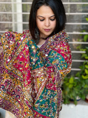 Pure Silk Dupatta with Beads, Sequin, Real Mirror Pasting Handwork - Masakalee
