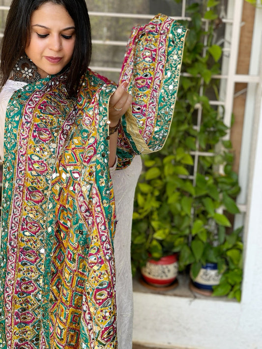 Pure Silk Dupatta with Beads, Sequin, Real Mirror Pasting Handwork - Masakalee