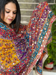 Pure Silk Dupatta with Beads, Sequin, Real Mirror Pasting Handwork - Masakalee
