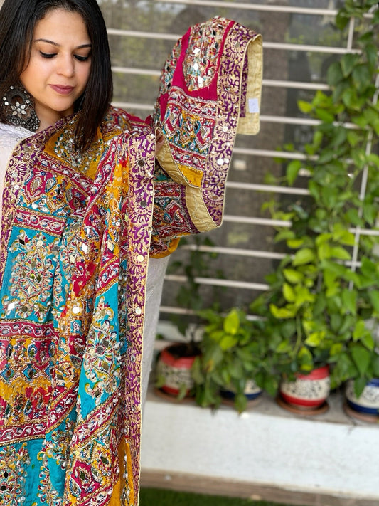 Pure Silk Dupatta with Beads, Sequin, Real Mirror Pasting Handwork - Masakalee