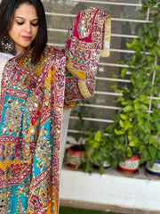 Pure Silk Dupatta with Beads, Sequin, Real Mirror Pasting Handwork - Masakalee