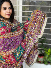 Pure Silk Dupatta with Beads, Sequin, Real Mirror Pasting Handwork - Masakalee