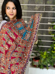Pure Silk Dupatta with Beads, Sequin, Real Mirror Pasting Handwork - Masakalee