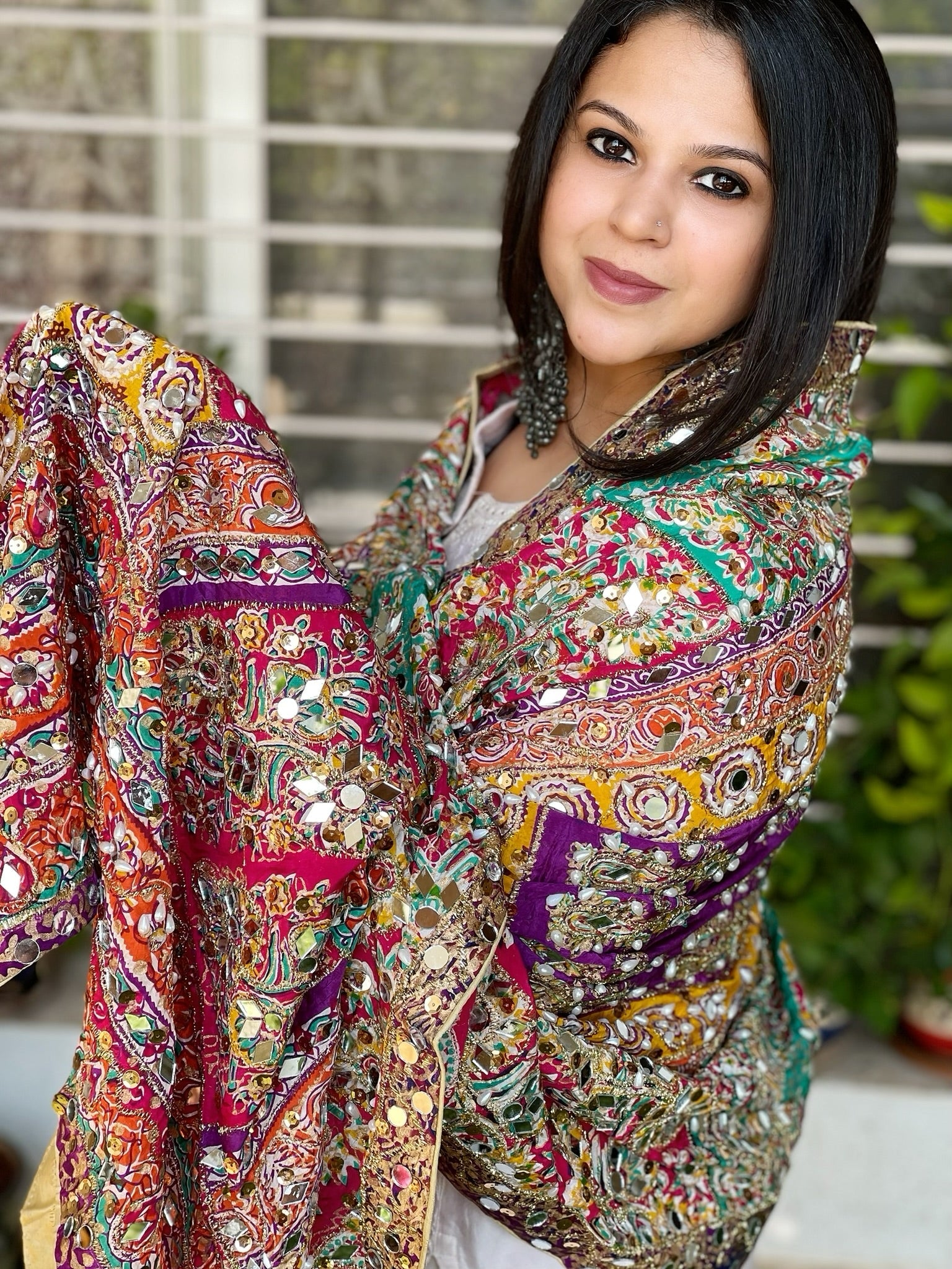 Pure Silk Dupatta with Beads, Sequin, Real Mirror Pasting Handwork - Masakalee