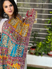 Pure Silk Dupatta with Beads, Sequin, Real Mirror Pasting Handwork - Masakalee