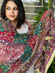 Pure Silk Dupatta with Beads, Sequin, Real Mirror Pasting Handwork - Masakalee