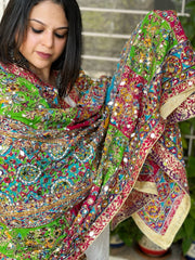 Pure Silk Dupatta with Beads, Sequin, Real Mirror Pasting Handwork - Masakalee