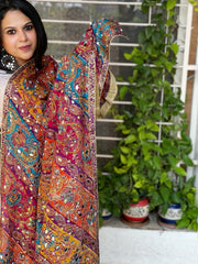 Pure Silk Dupatta with Beads, Sequin, Real Mirror Pasting Handwork - Masakalee