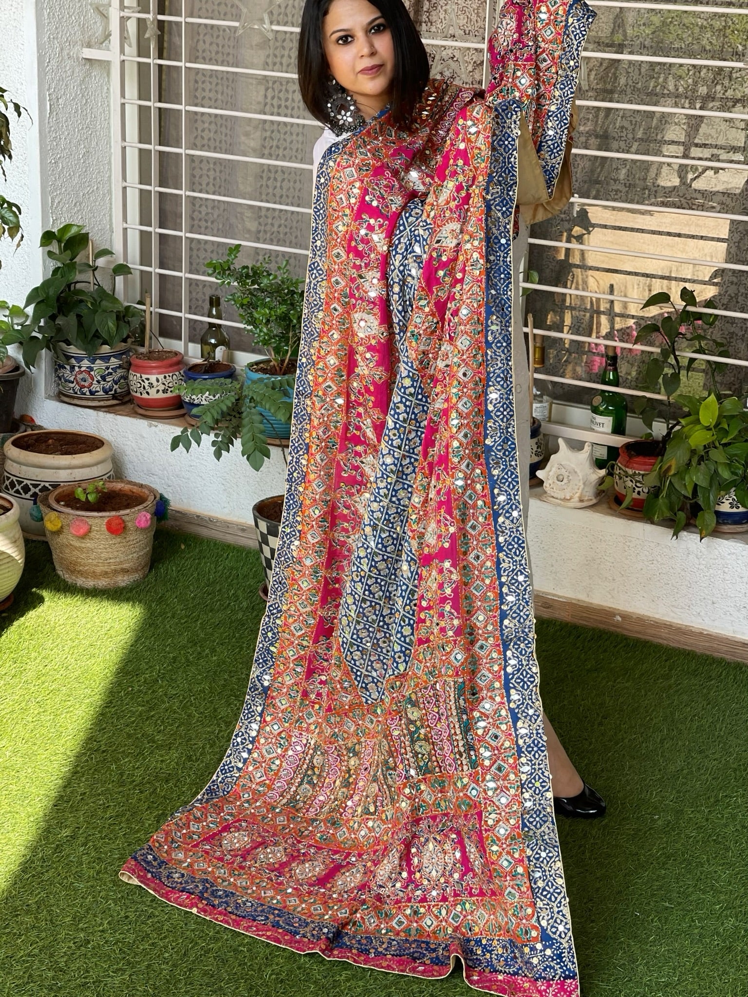 Pure Silk Dupatta with Beads, Sequin, Real Mirror Pasting Handwork - Masakalee