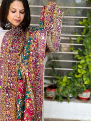 Pure Silk Dupatta with Beads, Sequin, Real Mirror Pasting Handwork - Masakalee