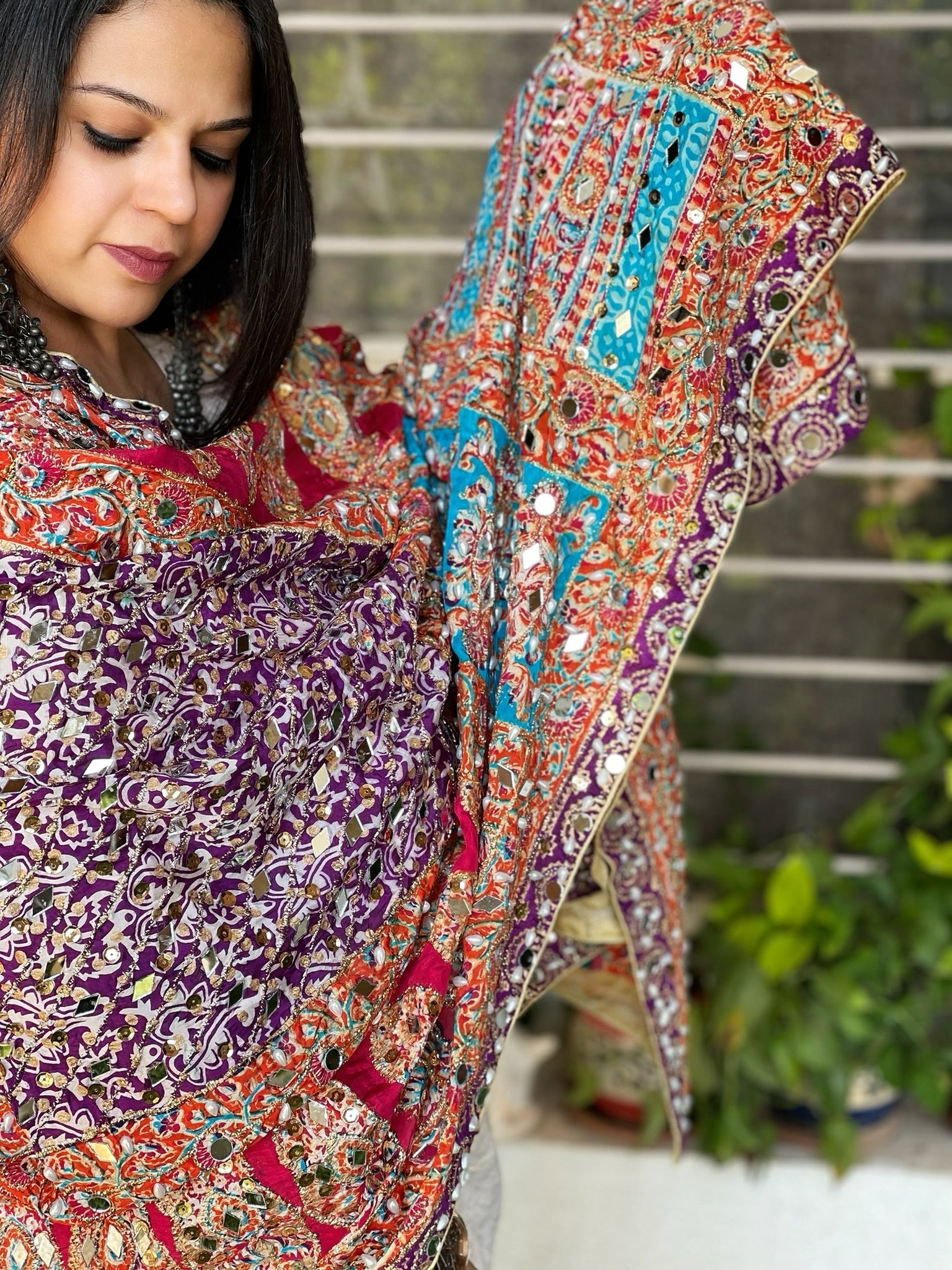 Pure Silk Dupatta with Beads, Sequin, Real Mirror Pasting Handwork - Masakalee