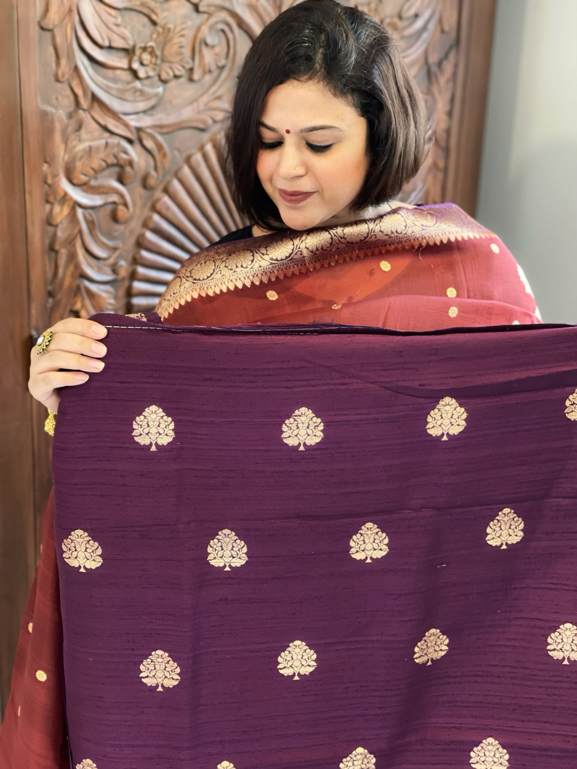 Purple Banarasi Suit Set in Pure Raw Silk with Pure Organza Zari Dupatta - Masakalee