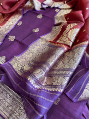 Purple Banarasi Suit Set in Pure Raw Silk with Pure Organza Zari Dupatta - Masakalee
