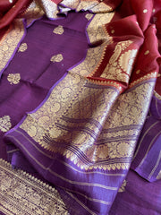 Purple Banarasi Suit Set in Pure Raw Silk with Pure Organza Zari Dupatta - Masakalee